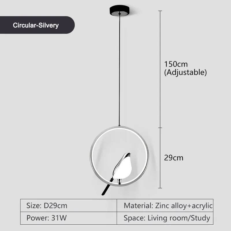 Draaibare Ekster Vogel Led Hanglamp Voor Bed Slaapkamer Indoor Goud Zilver Hangende Verlichting Kroonluchter Lampen Foyer AC85-265V