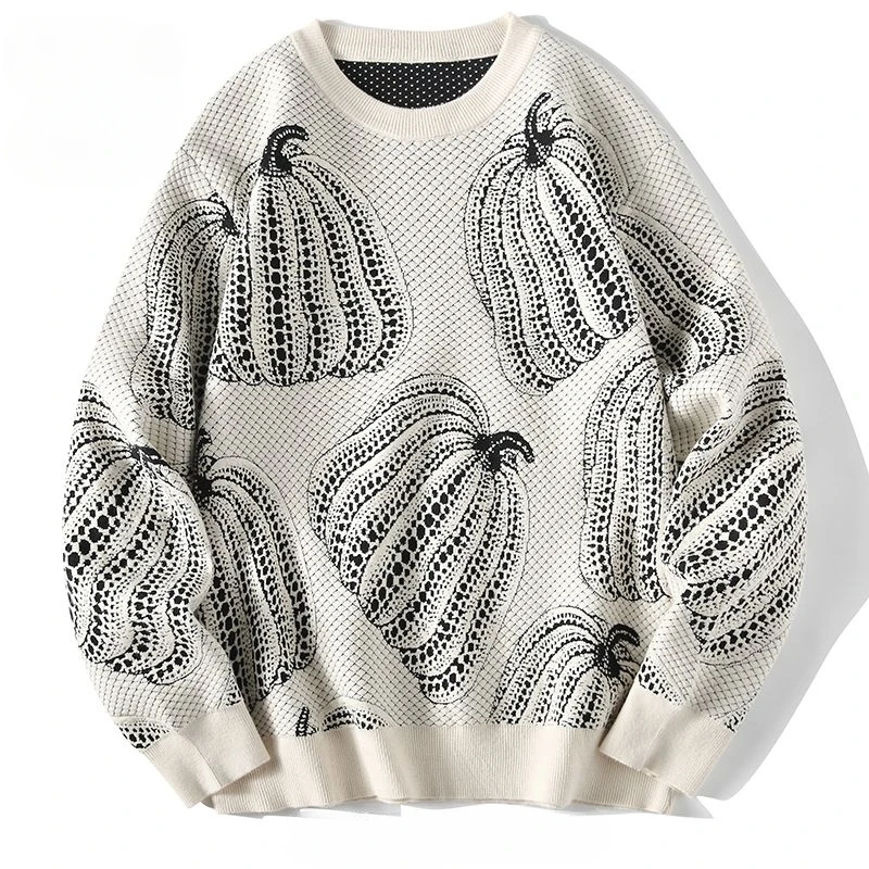 Autumn and Winter Mens Sweater Pullover Jacquard Personality Knitting Bottoming Shirt Loose Comfortable Fashion Keep Warm