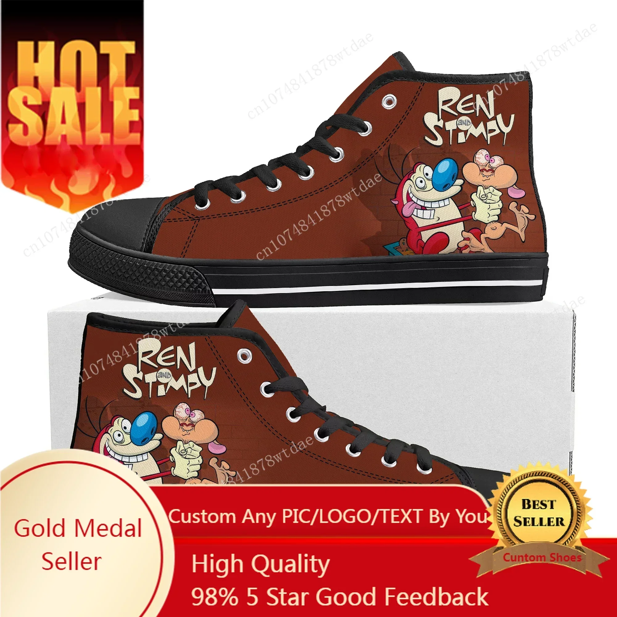 

Anime Cartoon Stimpy Comic Manga Ren High Top Sneakers Mens Womens Teenager High Quality Canvas Sneaker Casual Custom Made Shoes