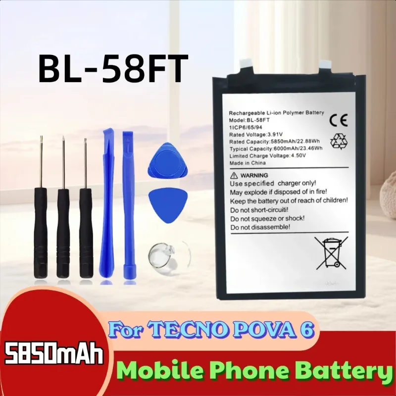 

3.91V 5850mAh BL-58FT Mobile Phone Battery for TECNO POVA 6