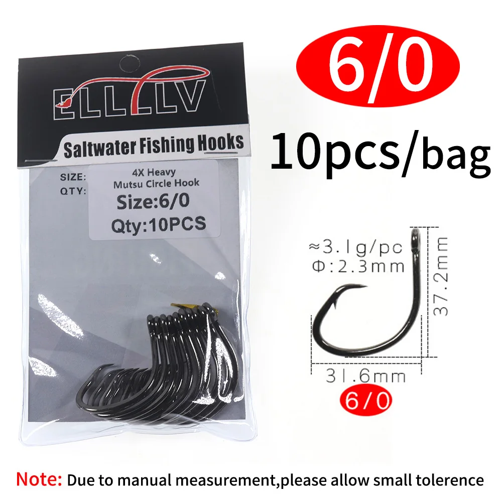 Elllv 4X Zware Mutsu Cirkel Super Sterke Zoutwater Boot Vissen Trolling Haak Offset 5/0 - 16/0 voor Grouper Snapper Tonijn Haai