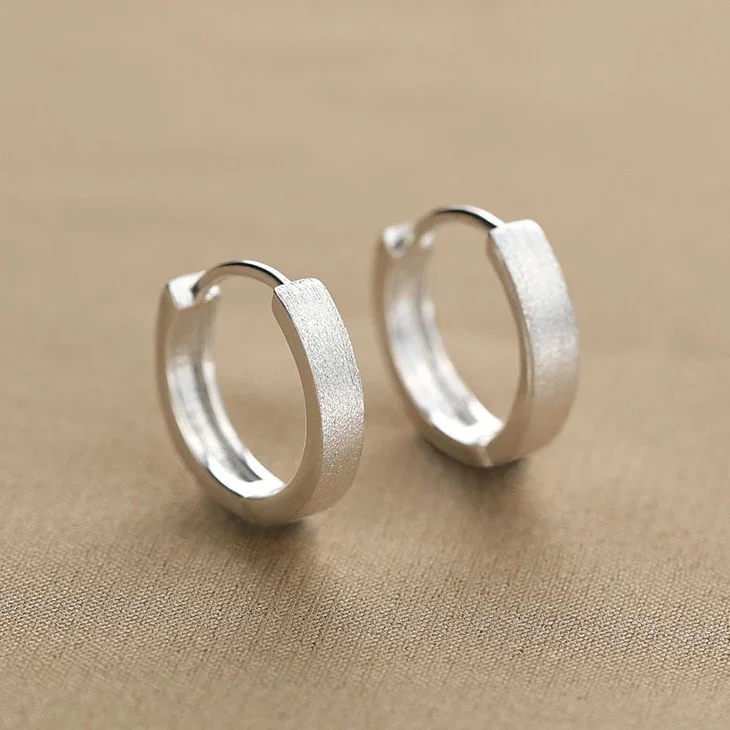 

Real 925 Sterling Silver Frosted Round Hoop Earrings for Women Trendy Fine Jewelry Minimalist Accessories