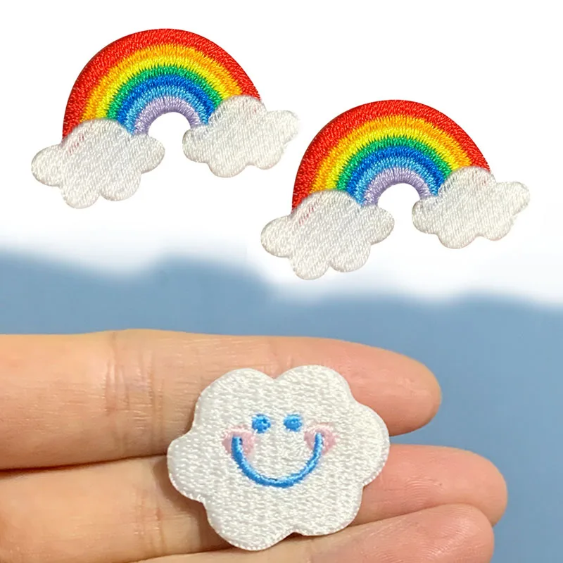 Rainbow Clouds Self-adhesive Embroidery Patch Applique On Jeans Scratch Patch Decorative Phone Case DIY Scrapbooking Sweing