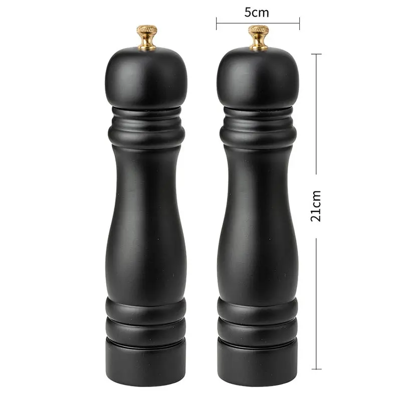 Wooden Salt And Pepper Grinder Sets With Base Kitchen Spice Shaker Pepper Mill PU Baking Paint Salt Spice Grinder 8 inches-Sets