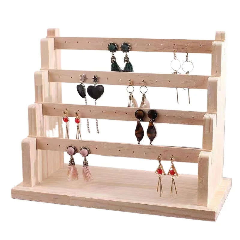 الصلبة الخشب مجوهرات رف شاشة متعدد الطبقات أقراط تظهر حامل تخزين المجوهرات الرف سعة كبيرة ياردروب حامل مُنظِم #5