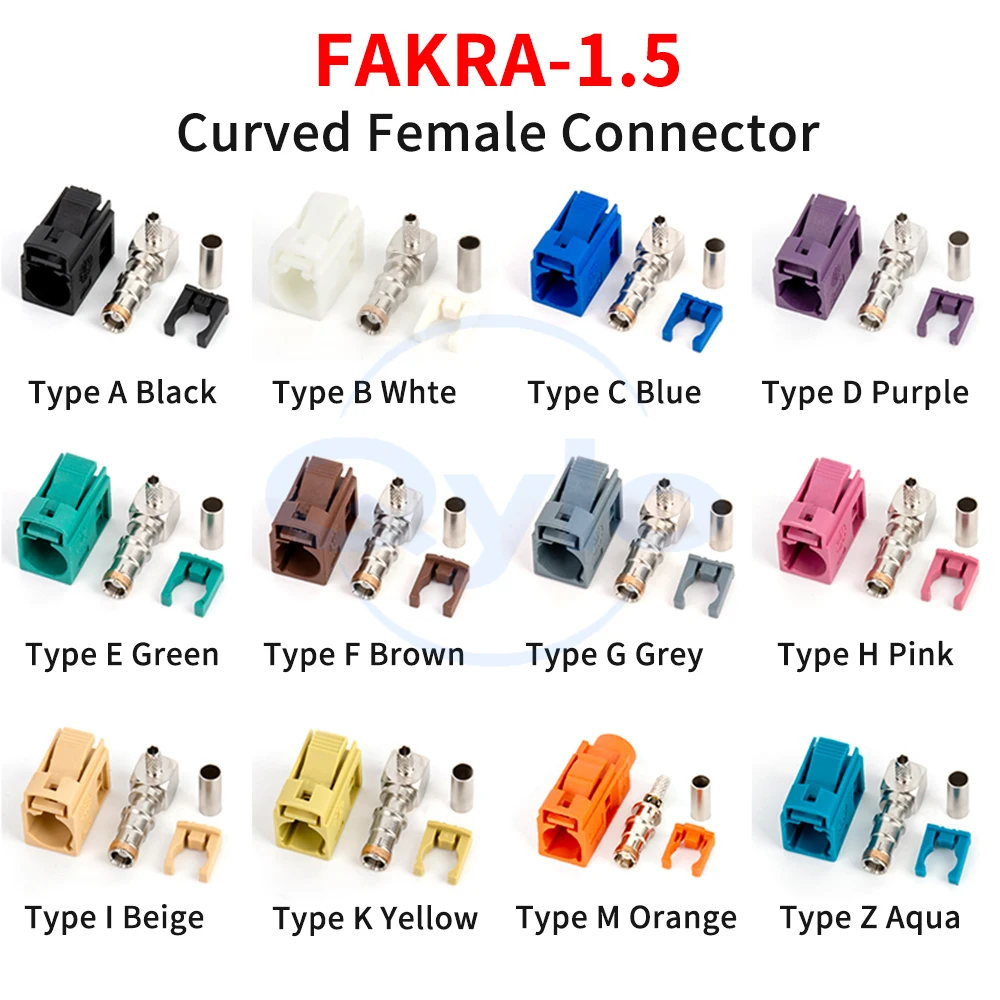 FAKRA-KW-1.5 Vehicle SMB Female Angled Connector Type ABCDEFGHKZ for Connecting to RG174/316 Cable (1 pcs)