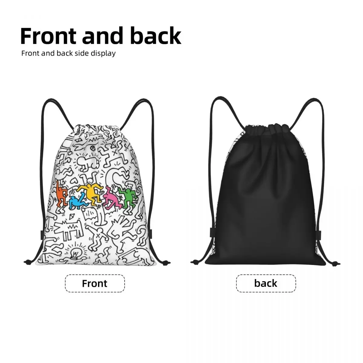 Custom Very Crowded Haring Graffiti Rap Pop Art Drawstring Bag Men Women Lightweight Indie Aesthetic Sports Gym Storage Backpack