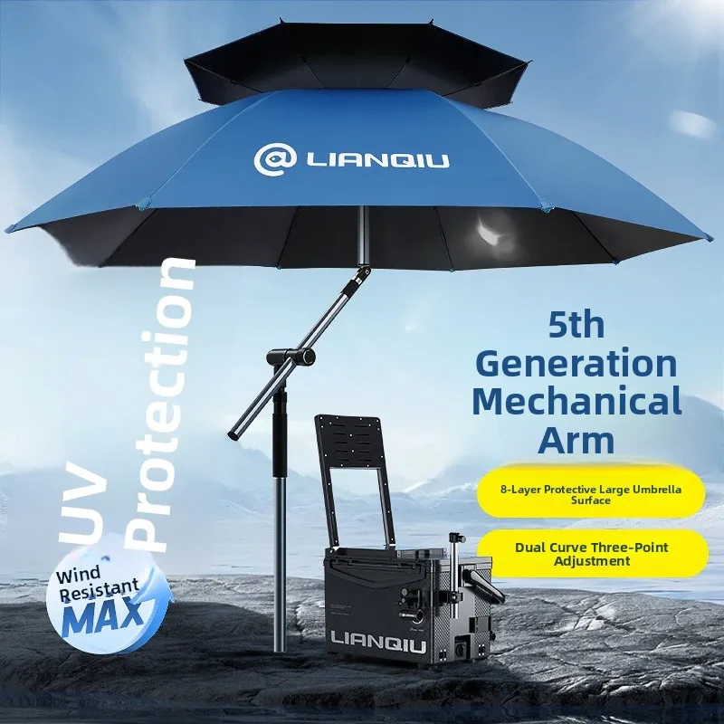 

Super Strong Anti Wind And Rain Fiing Umbrella Outdoor Double Bend Mechanical Arm Fiing Pole Ball Chain New 2025 Model