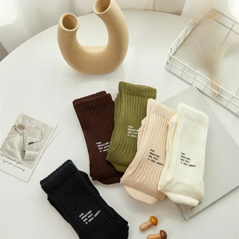 Japanese Medium Couple Socks Towel Knitted Thickened Unisex Women Male Tube Letter Bottom Sports