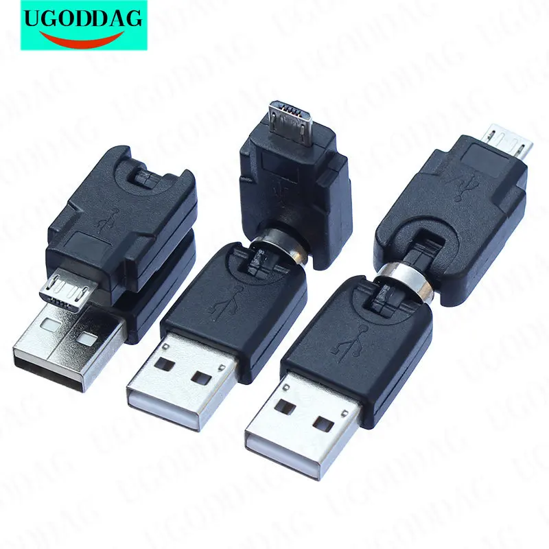 Adaptador de carga de sincronización de datos Micro USB macho a USB macho, transportador de ángulo de 360 grados, giratorio cambiable para dispositivo Micro USB