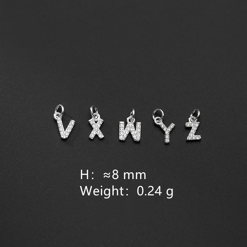 100% Real Sterling 925 Silver Accaccessories Zircon Letters Charm Pendant For Bracelets and Necklaces Key Diy Material