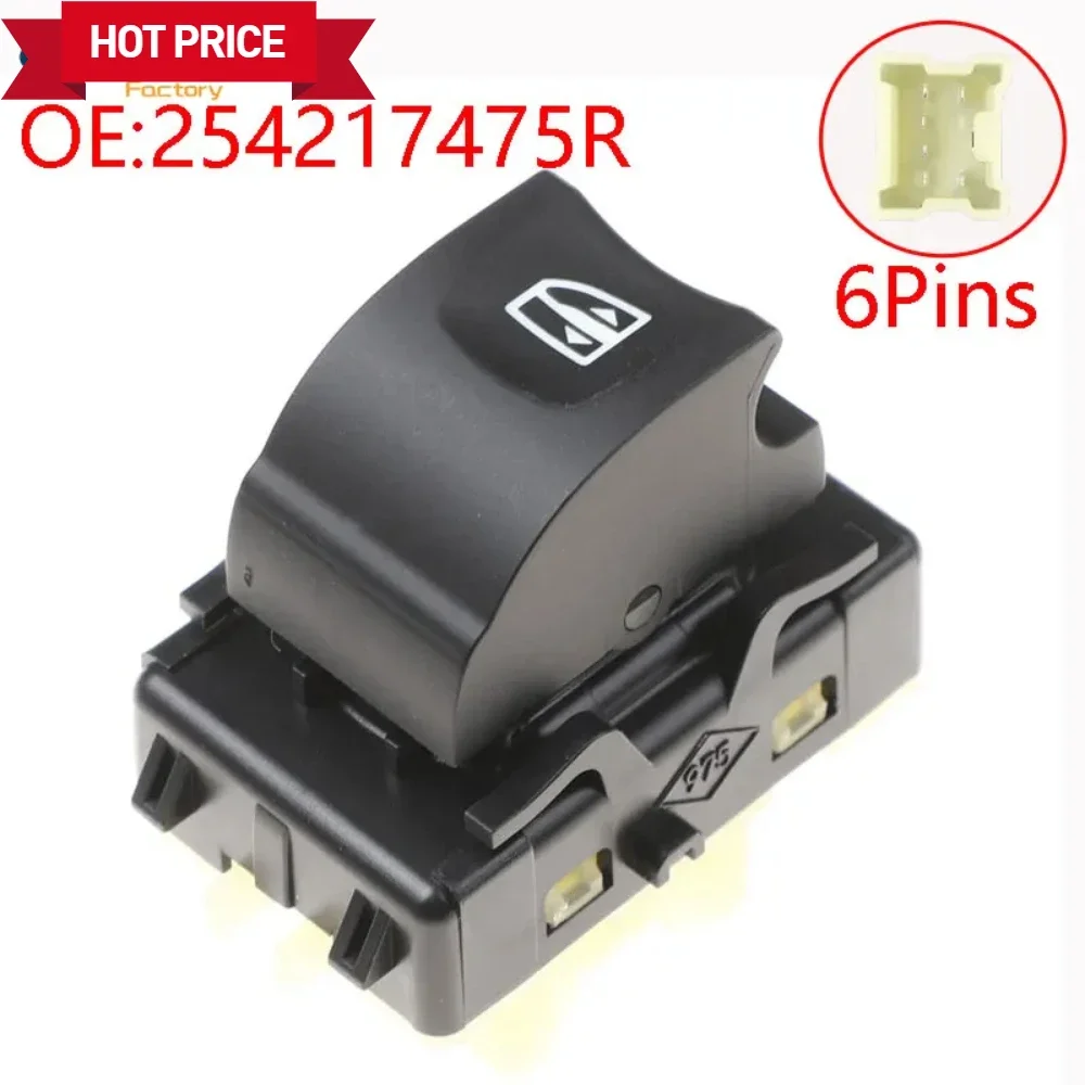 Novo Interruptor Elétrico de Vidro para Carro, Botão Único, para Renault Captur, Sandero, Dacia Logan, Lodgy, Duster, Box 254217475R 254218614R