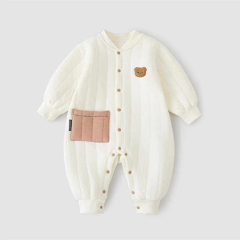 

Детские комбинезоны UNITIM для маленьких девочек, боди с вышивкой медведя для маленьких мальчиков, весенне-осенние утепленные комбинезоны для новорожденных девочек, комбинезоны