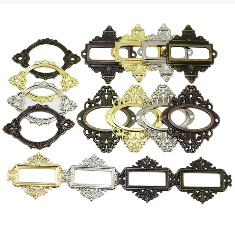 Antique Esculpido DIY Acessórios, Medicina Gaveta, Etiqueta Pull Frame, Titular do Cartão Nome do arquivo, Bloco de Fotos Álbum, Deco Hardware, 3pcs