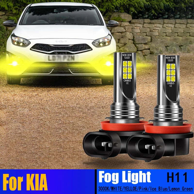 2pcs LED Fog Golden Light H8 H11 For Kia Carens 4 Ceed Cerato Koup 3 Niro Optima Proceed Sedona Sportage 2 Sorento Soul XCeed