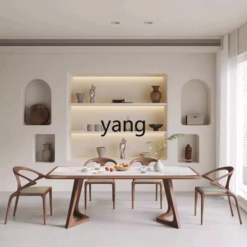 

YHM household solid wood high-end black rock slab dining table