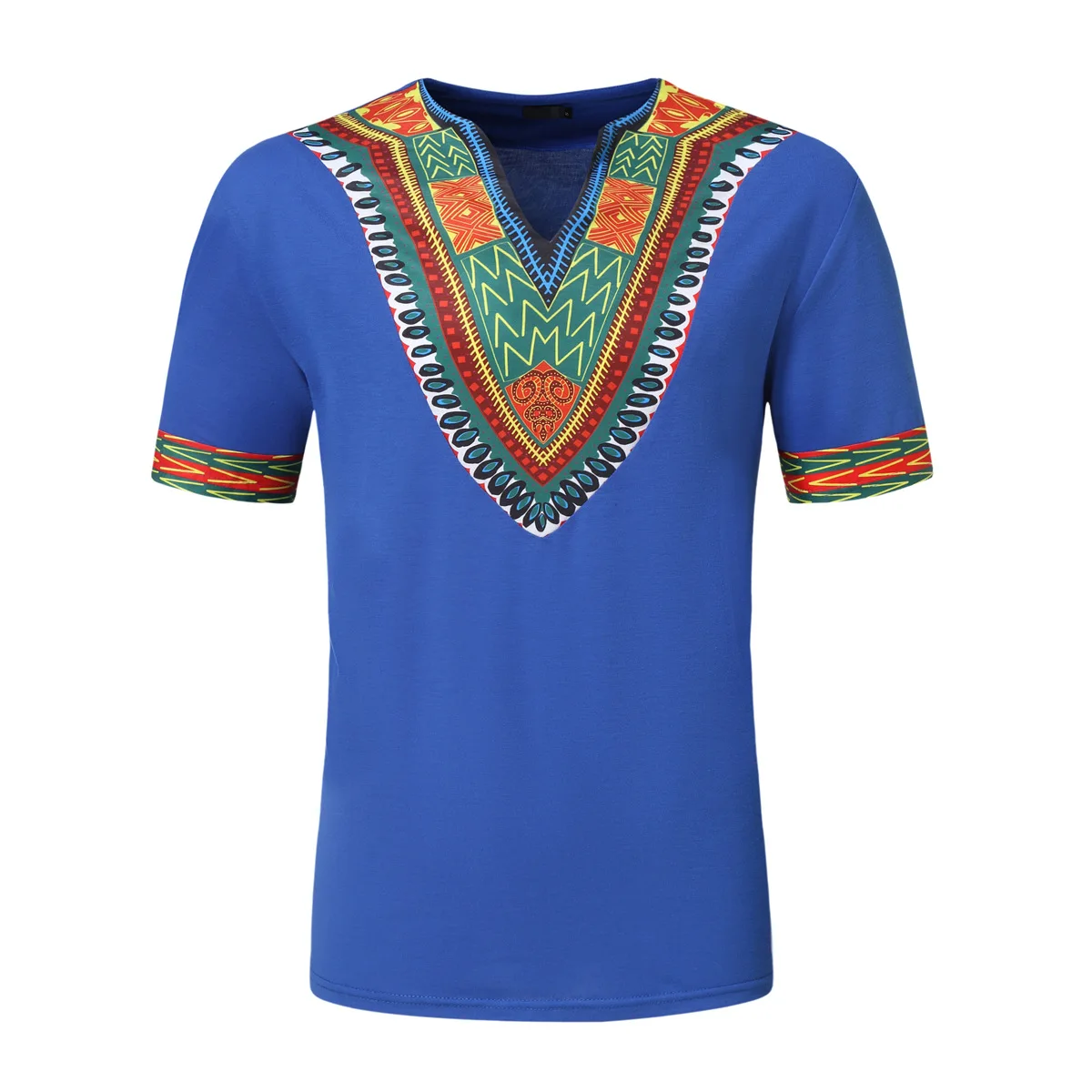 Royal Blue African Dashiki T Shirt Men 2023 Brand Short Sleeve V Neck African Clothing Streetwear Casual Traditional T-shirt XXL