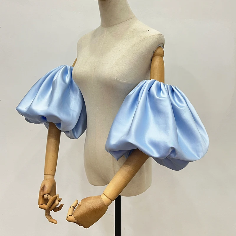 Accessorio per abito da sposa con maniche corte gonfie alla moda chic, maniche da sposa in raso a forma di lanterna rimovibile, maniche da festa da sposa da donna