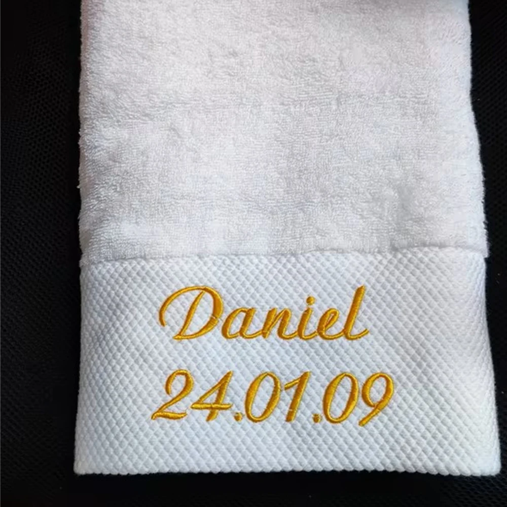 Customized Baptism Towel 70x140cm Bath Towel Personalized Cotton Towel with Name and Date Unqiue Wedding Birthday Gift Towel Set