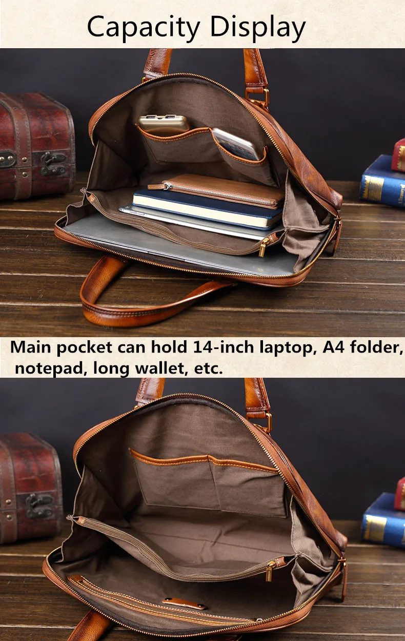 Bolsas masculinas de couro genuíno para negócios, maleta casual para computador, bolsas mensageiro, maré, europeia e americana