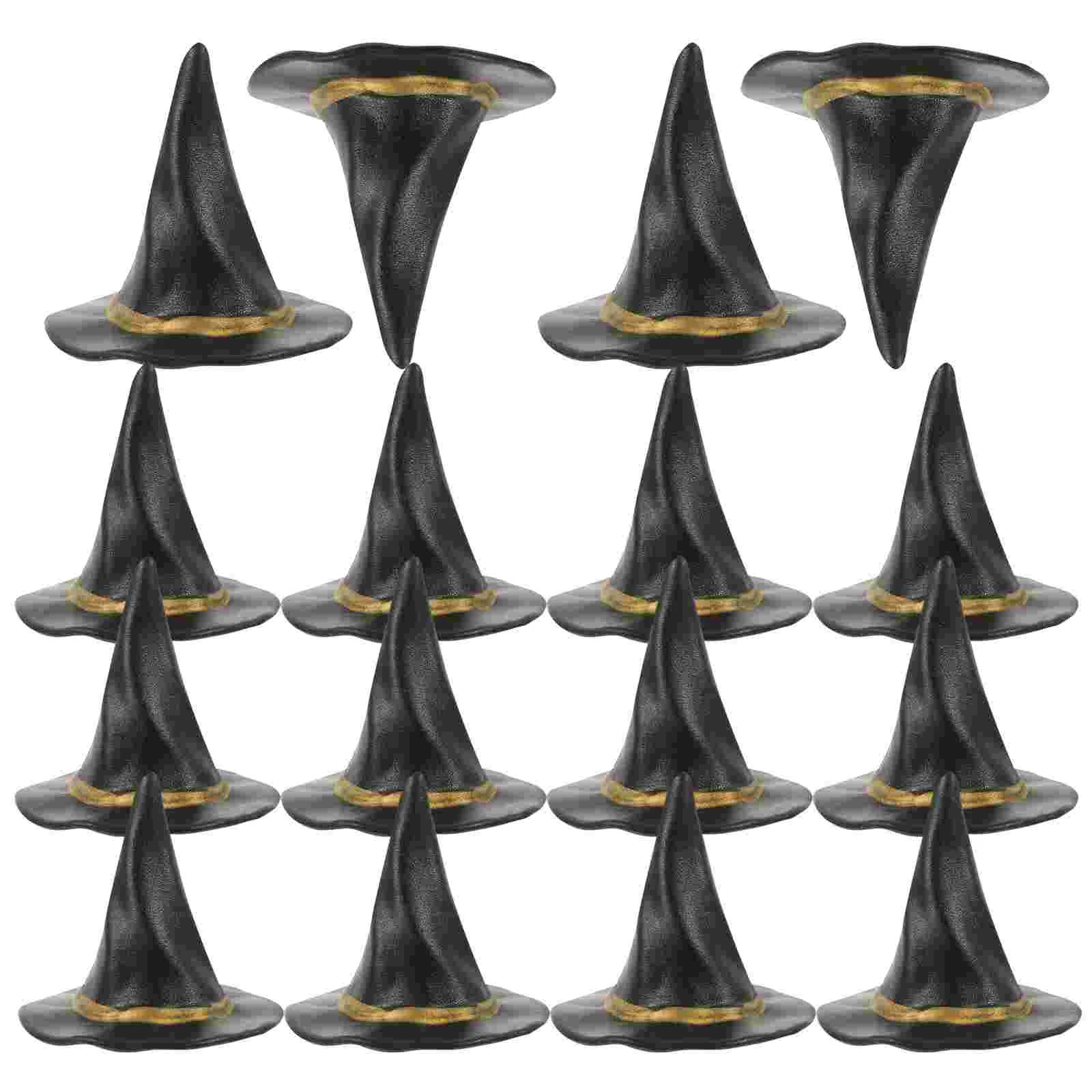 24 Pcs Witch Hat Decors Halloween Microscape Mini Dolls Tiny Ornament Hats Black Plastic Miniature Toys