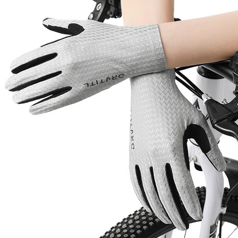 Ice silk full finger bicycle gloves for men and women, outdoor sports, fitness, driving, fishing, high elasticity, comfortable