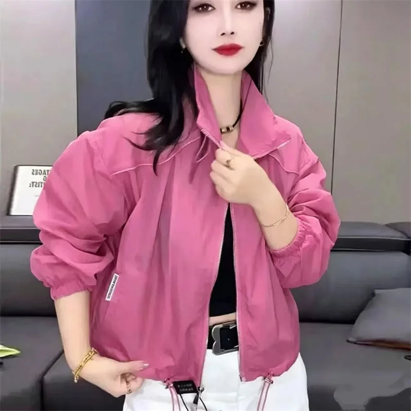 

Women Loose Uv Shirt Summer Femme Light Thin Clothing Ladies Stand Collar Fashion Short Shirt Coat
