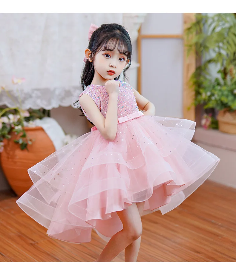 

2025 New children's dress, a sleeveless drawstring princess dress for European and American girls for the flower girl fashion