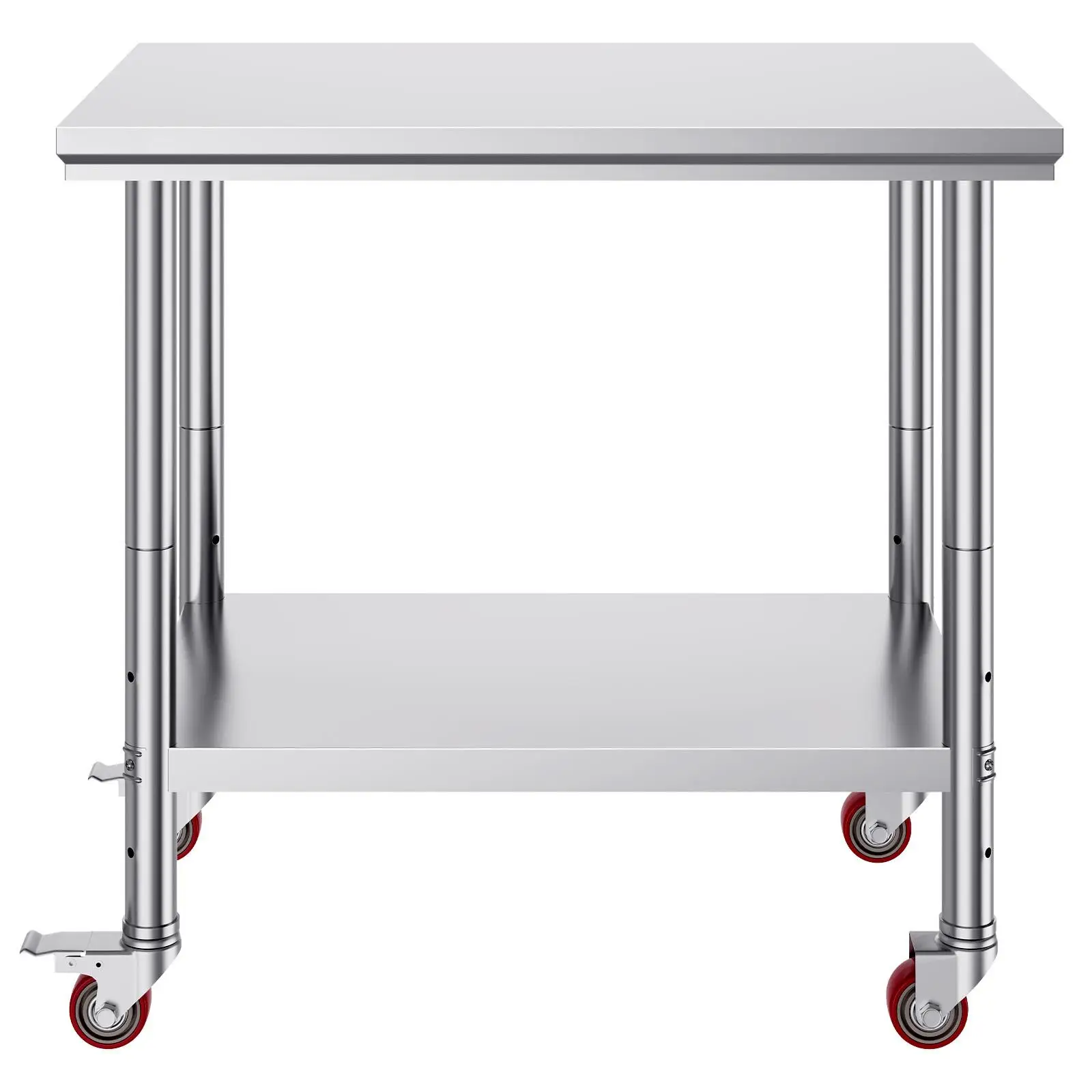 Stainless Steel Work Table 35 x 24 x 33 Inch 300 LBS Capacity 4 Wheels 3 Adjustable Height Levels Heavy Duty for commercial Kitchen Prep Table in Silver