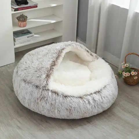 개와 고양이를 위한 진정 도넛 침대, 슈퍼 소프트 플러시 애완 동물 고양이 침대, 귀여운 푹신한 둥근 애완 동물 침대 미끄럼 방지 세탁 가능