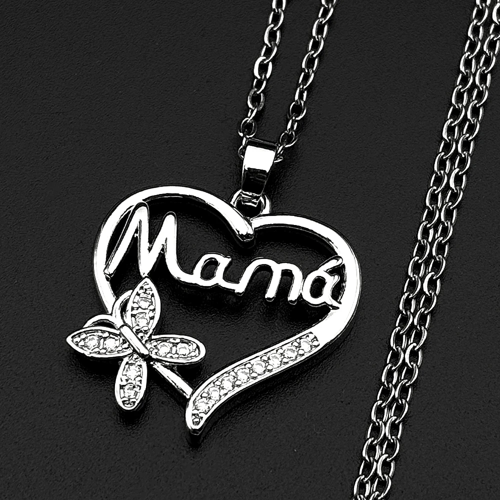 Mama Schmetterling Herz Halskette Edelstahl Goldfarben Kristall Mutter Anhänger Muttertag Schmuck Funkelnder Liebes-Charm Geschenk – Detail 5