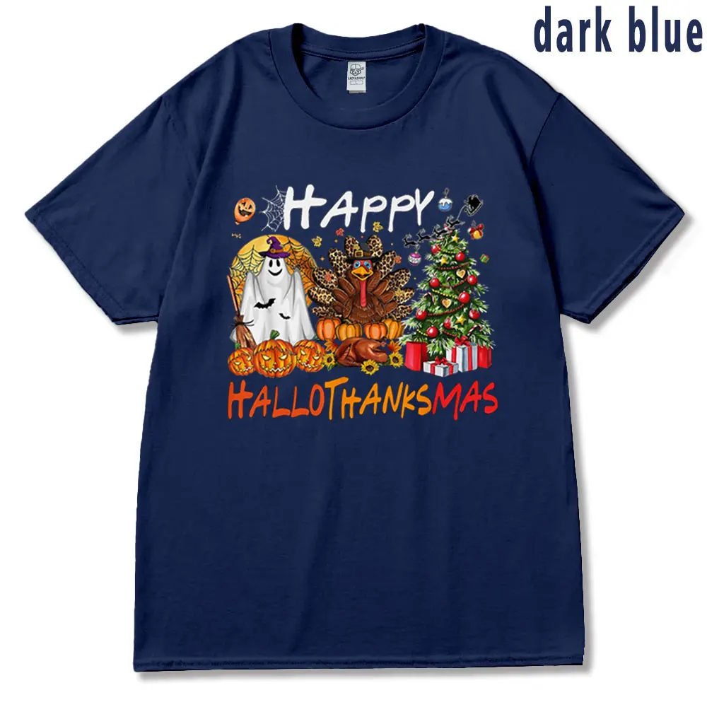 Happy Hallothanksmas T-shirt Halloween Thanksgiving Christmas Men Tshirt Holiday Season Funny Halloween Tee Fall  Autumn Gift