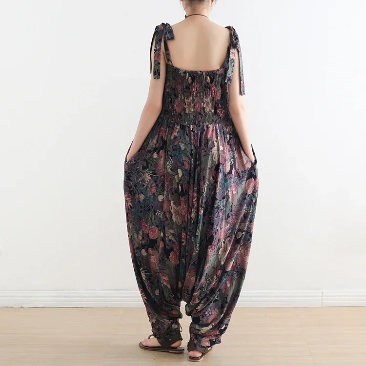 2024 Women Floral Printed Suspenders Femme Harem Jumpsuit Spaghetti Fashion Vintage Overall Straps Street Long Jumpsuit Trousers