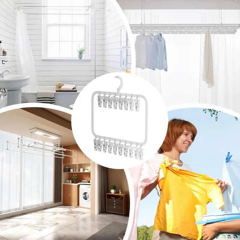 Drying Rack With Clips Windproof Underwear Socks Clip Swivel Hook Hanger Windproof Clip Laundry Space Saving  Drying Rack