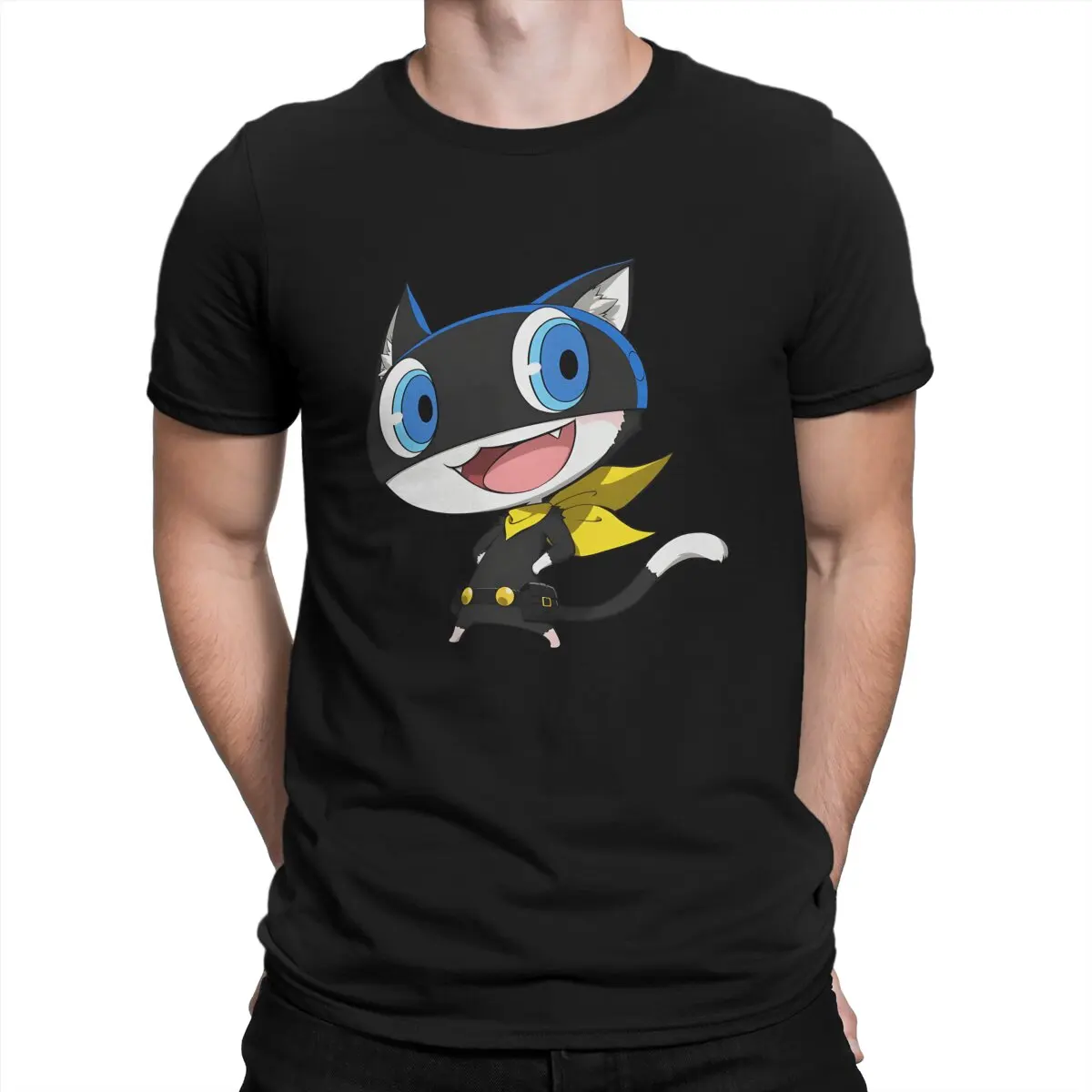 Persona 5 Newest TShirt for Men Morgana Round Neck Pure Cotton T Shirt Distinctive Birthday Gifts Tops