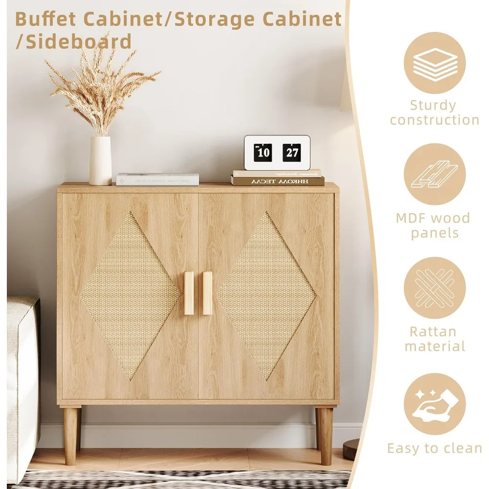 Modern Rattan Storage Cabinet/Sideboard Portable Clothes Organizer Cabinet Multi-layer Storage Rack Decorative for Living Room, Hallway, Dining Room, Entryway