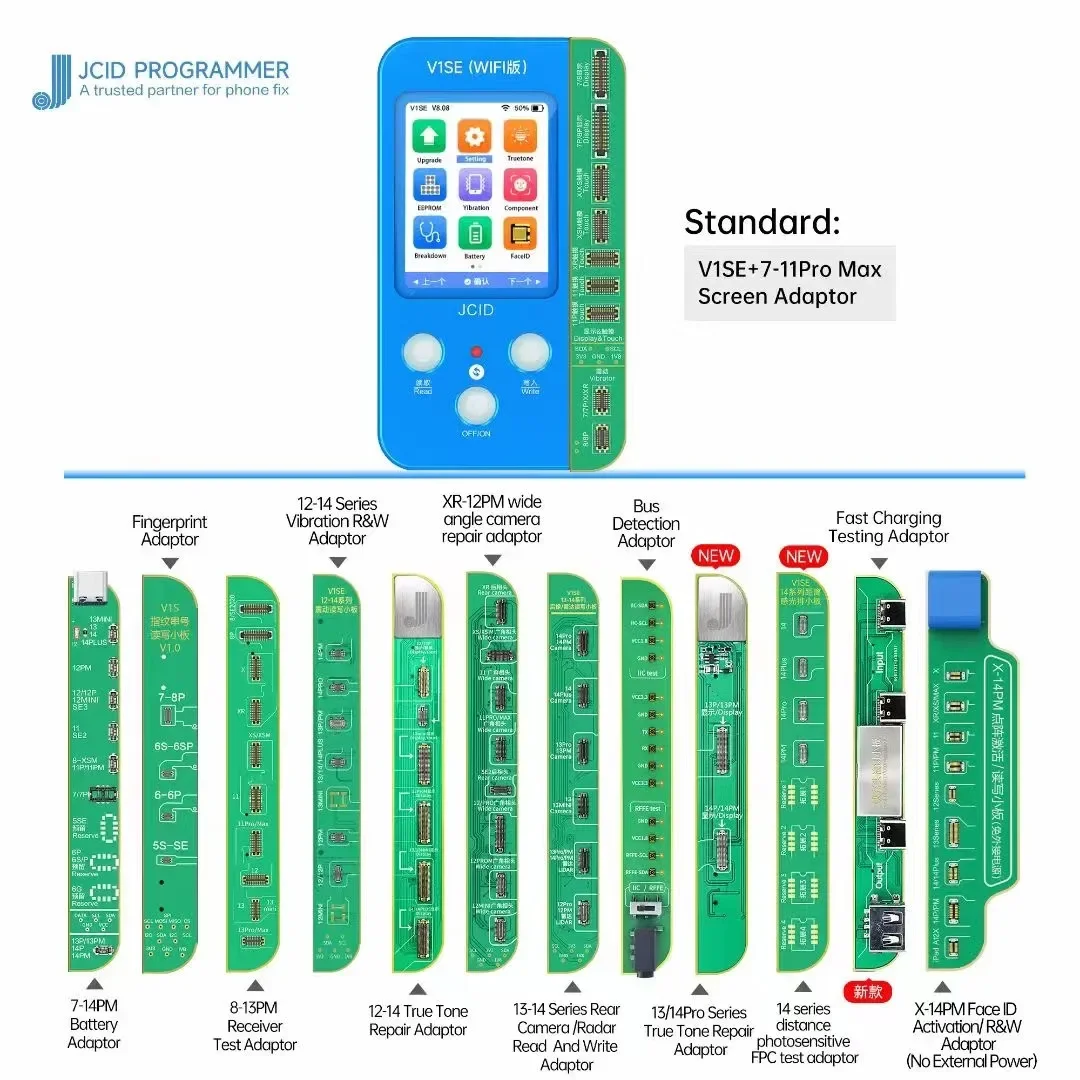 2024 JC V1SE Programmer With Full Set Board For IP 11 12 13 14 15 Pro Max True Tone Fingerprint Dot Projector Battery Repair