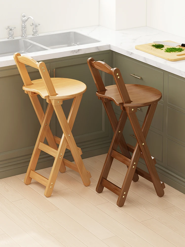 クリエイティブ木製家具折りたたみスツール背もたれバーチェア家庭用キッチンハイスツールダイニングチェア人間工学に基づいたハイチェア