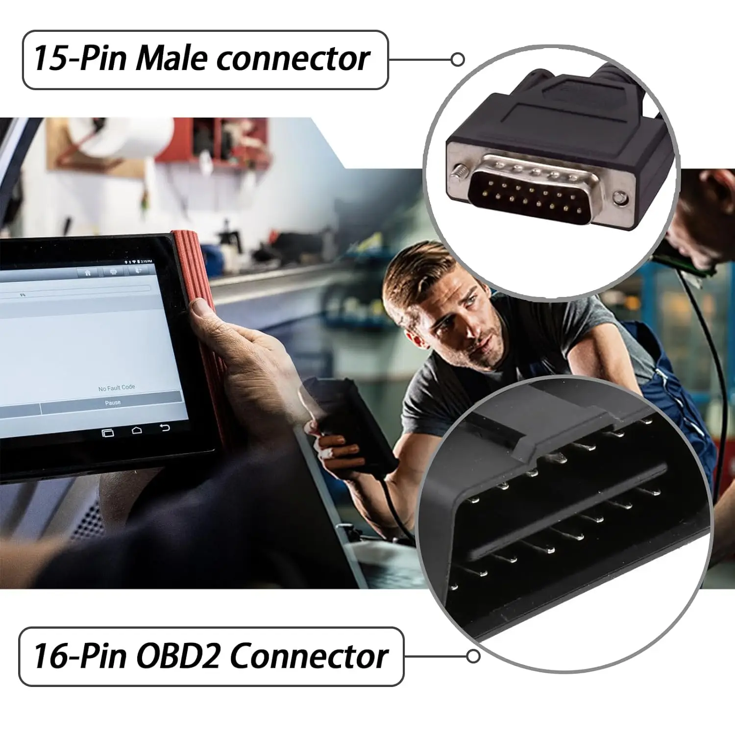 OBD2 Cable for Cen Tech Code Reader 60693 60694 60794 62119 62120, 4-FT ODB2 to 15-Pin Male Adapter