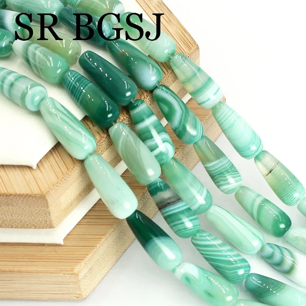 8x20mm Wholesale Teardrop Stone Natural Band Stripe Agate Loose Spacer Beads for Jewelry Making DIY Necklace 15inch
