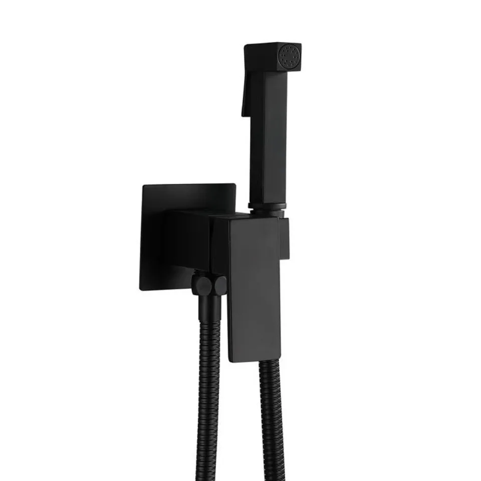 

Square Design Matte Black Color Wall Mounted Hot Cold Water High Pressure Single Handle Toilet Brass Bidet Faucet Mixer