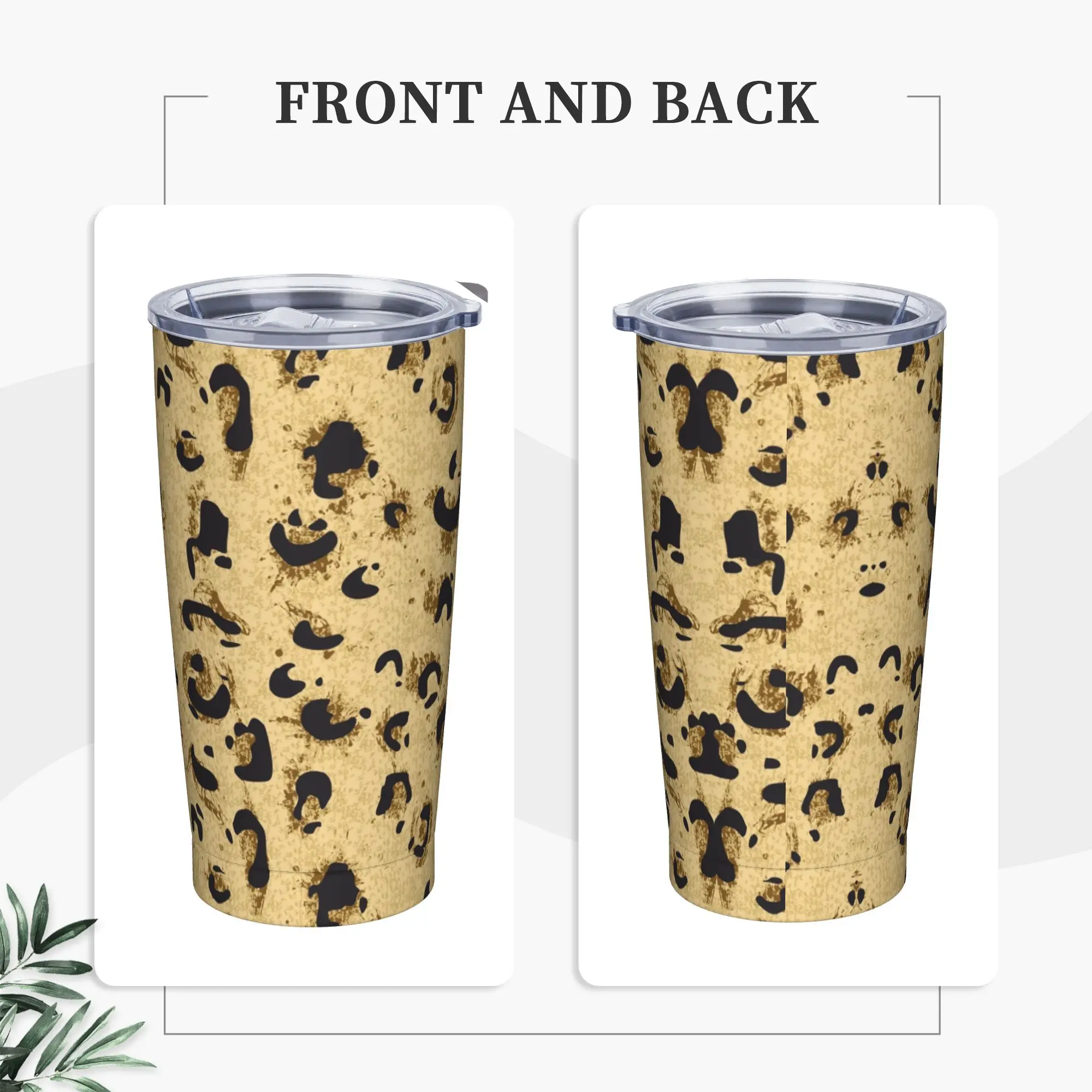 Leopard skin texture Insulated Tumbler with Lid Tiger Animals Skin Leopard Texture Vacuum Thermal Mug Car Bottle Cups, 20oz