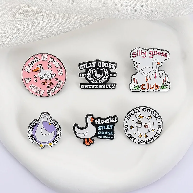 

Silly Goose Enamel Brooch Lapel Pins On The Loose Club Hook! Goofy University Badge Funny Metal Badge Jewelry Gift For Friends