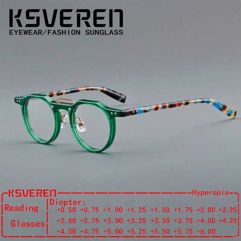 Vintage Round Rivet Reading Glasses Men Women Acetate Frame Transparent Prescription Optical Eyeglasses  Fashion For Daily Wear