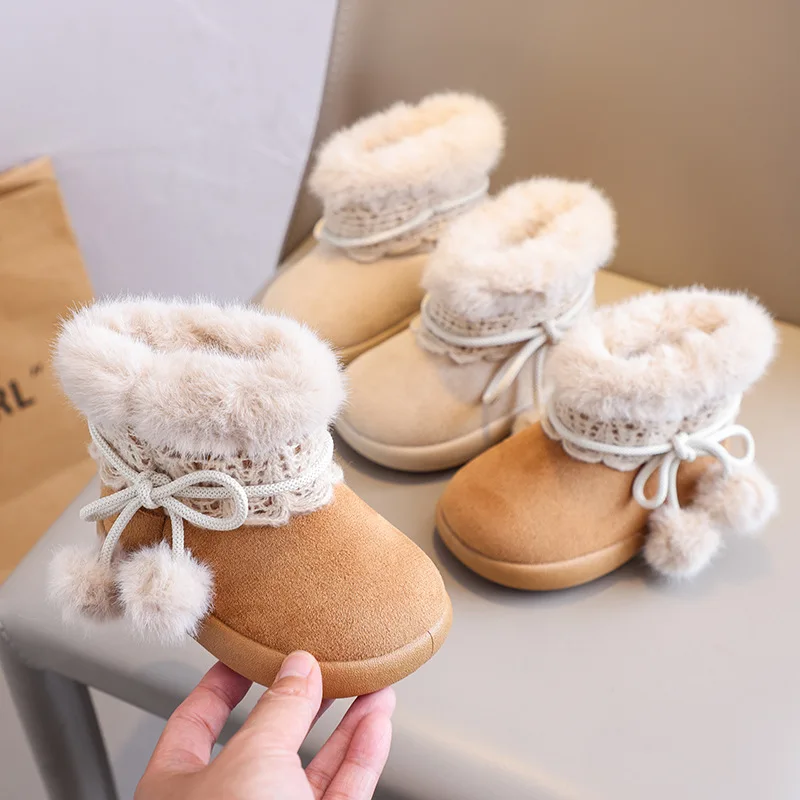 New Fashion Comfortable Shoes Newborn Baby Girls Boys Soft Booties Solid Pompom Snow Boots Infant Toddler Newborn Warming Shoes