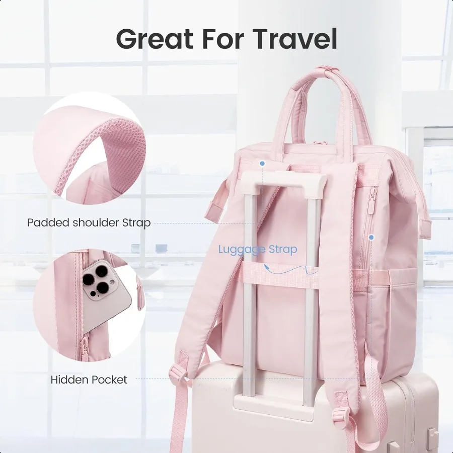 Mochila para laptop feminina de 15.6 polegadas, leve, mochila de viagem acolchoada para laptop, computador, trabalho, professor, enfermeira