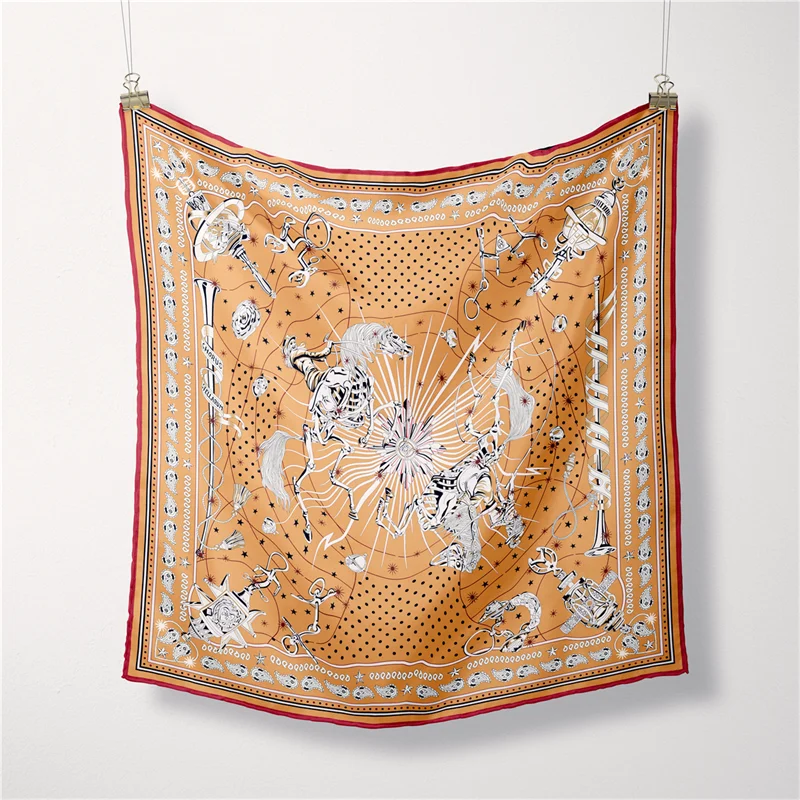 53 سنتيمتر المرأة وشاح تصميم العلامة التجارية الفاخرة جوقة النجوم حك وشاح حريري موضة الحجاب الشعر مربع وشاح منديل للسيدات #1