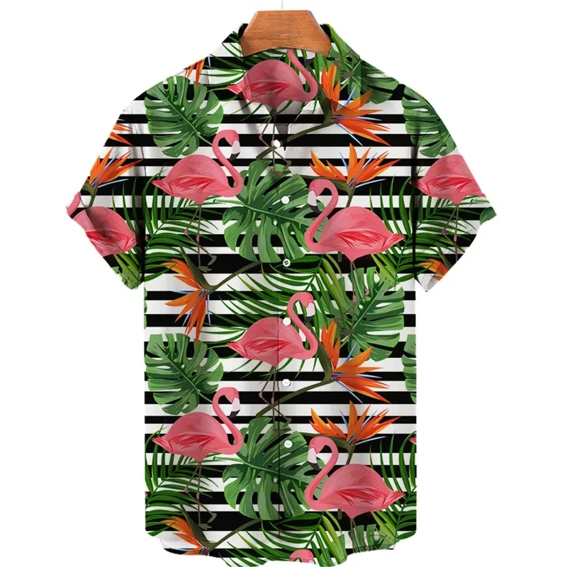 

Hawaiian Tropical Leaf Print 3D-Printed Short-Sleeve Shirt for Men and Women Fashionable Oversized Top Mens Collared Beach Shirt