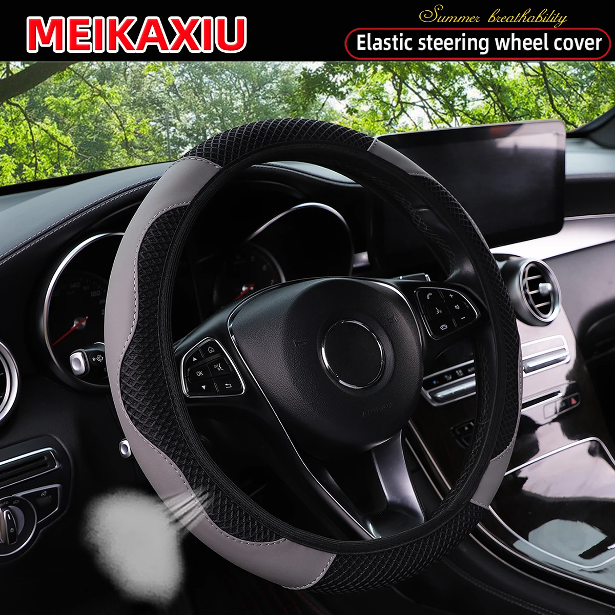 

3D Mesh PU Leather Steering Wheel Cover for Women Innovative Car Decorative Rimless 37-38CM Three-Dimensional Design