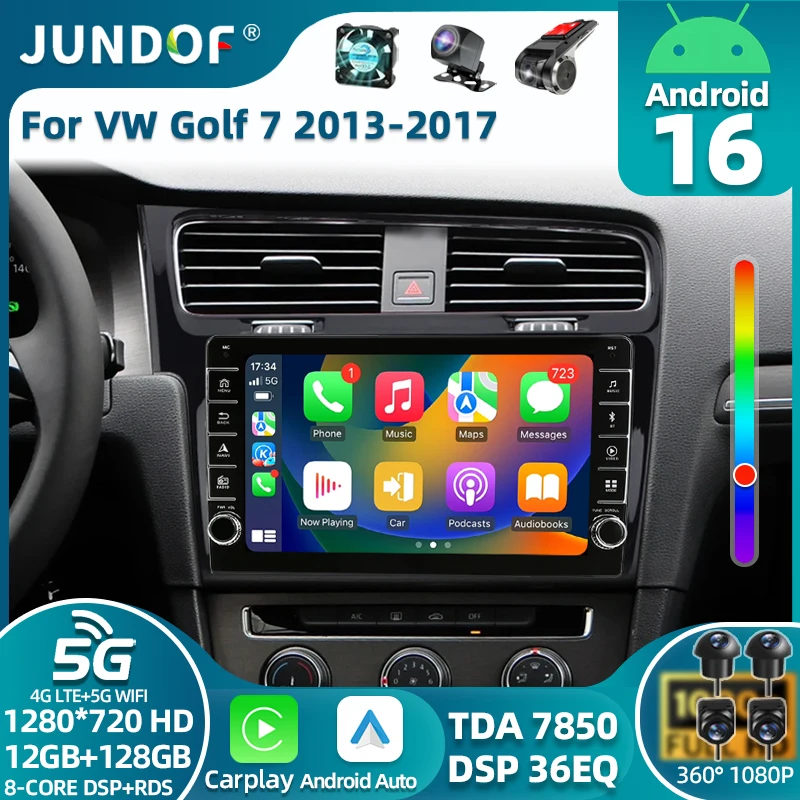 Android 16 Car Radio For Volkswagen VW Golf 7 MK7 GTI 2012-2021 Right Hand Drive Carplay Android Stereo Video Player 2 Din